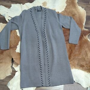 Tahari Gray Open Front Cardigan